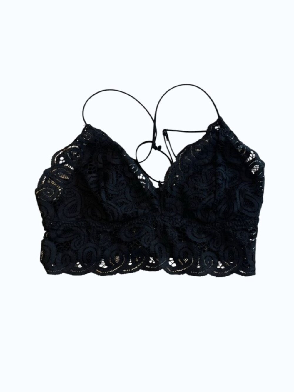 PINK Victoria's Secret Black Smocked Lace Strappy Bralette Sz XS